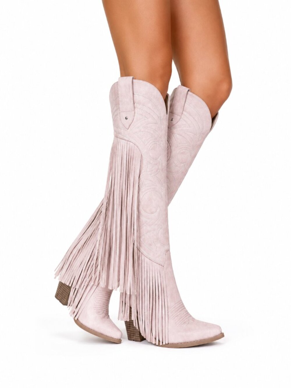 NIB Tucker Dusty Pink Embroidery Country Western Cowgirl Fringe Tall Knee Boots